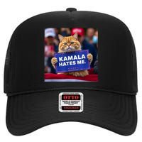 Kamala Hates Me Funny Political Saying Cat Lover High Crown Mesh Back Trucker Hat