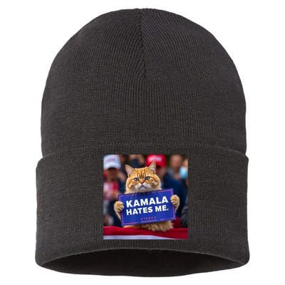 Kamala Hates Me Funny Political Saying Cat Lover Sustainable Knit Beanie