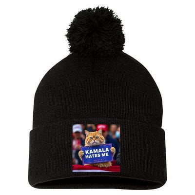 Kamala Hates Me Funny Political Saying Cat Lover Pom Pom 12in Knit Beanie