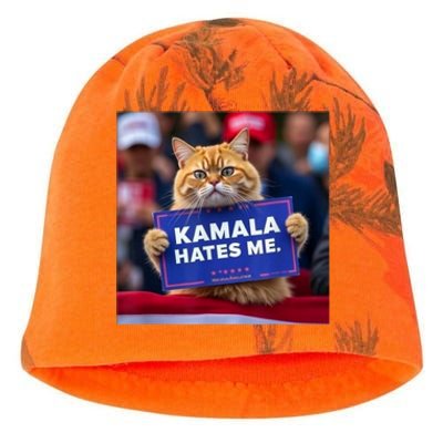 Kamala Hates Me Funny Political Saying Cat Lover Kati - Camo Knit Beanie