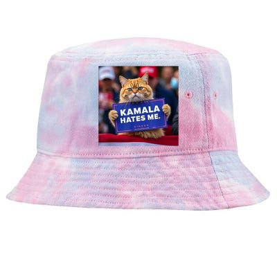 Kamala Hates Me Funny Political Saying Cat Lover Tie-Dyed Bucket Hat