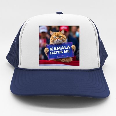 Kamala Hates Me Funny Political Saying Cat Lover Trucker Hat