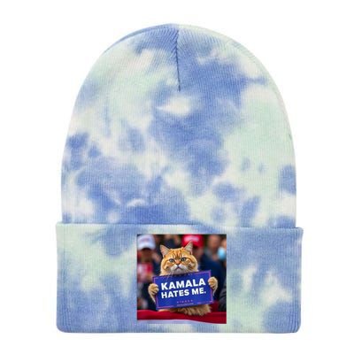 Kamala Hates Me Funny Political Saying Cat Lover Tie Dye 12in Knit Beanie