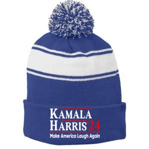 Kamala Harris Make America Laugh Again Gift Stripe Pom Pom Beanie