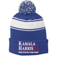 Kamala Harris Make America Laugh Again Gift Stripe Pom Pom Beanie