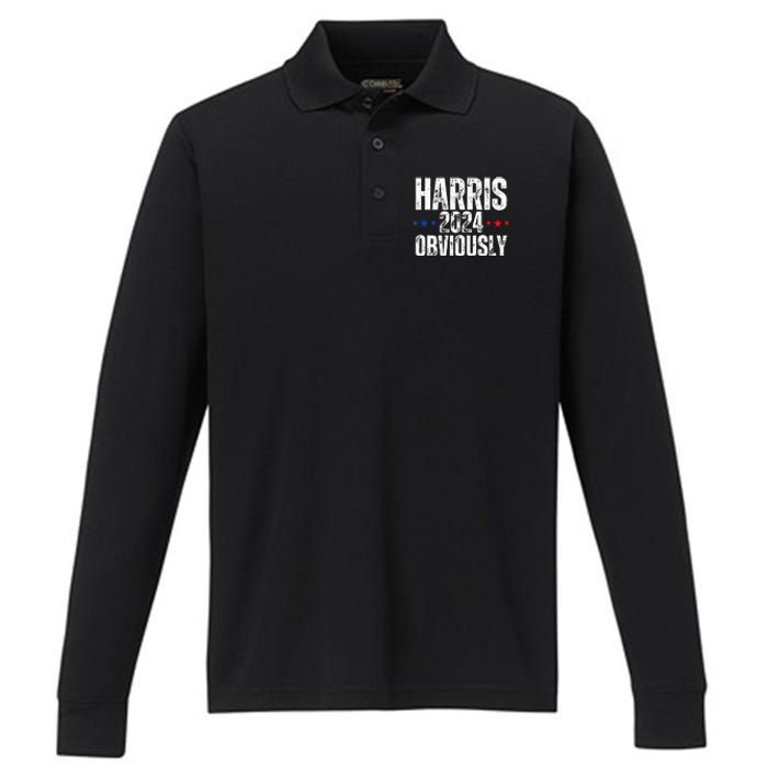 Kamala Harris Obviously A Vote For President 2024 Performance Long Sleeve Polo