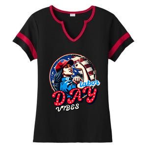 Kamala Harris President Happy Labor Day Vibes American Flag Ladies Halftime Notch Neck Tee