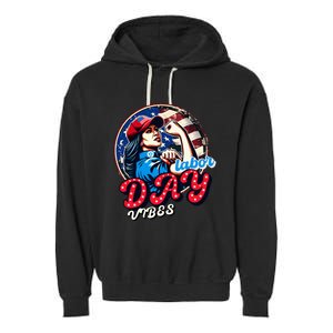 Kamala Harris President Happy Labor Day Vibes American Flag Garment-Dyed Fleece Hoodie