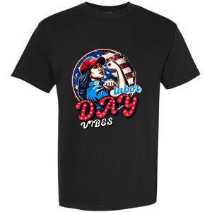 Kamala Harris President Happy Labor Day Vibes American Flag Garment-Dyed Heavyweight T-Shirt