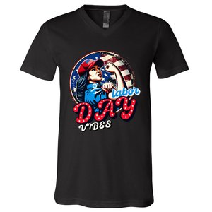 Kamala Harris President Happy Labor Day Vibes American Flag V-Neck T-Shirt