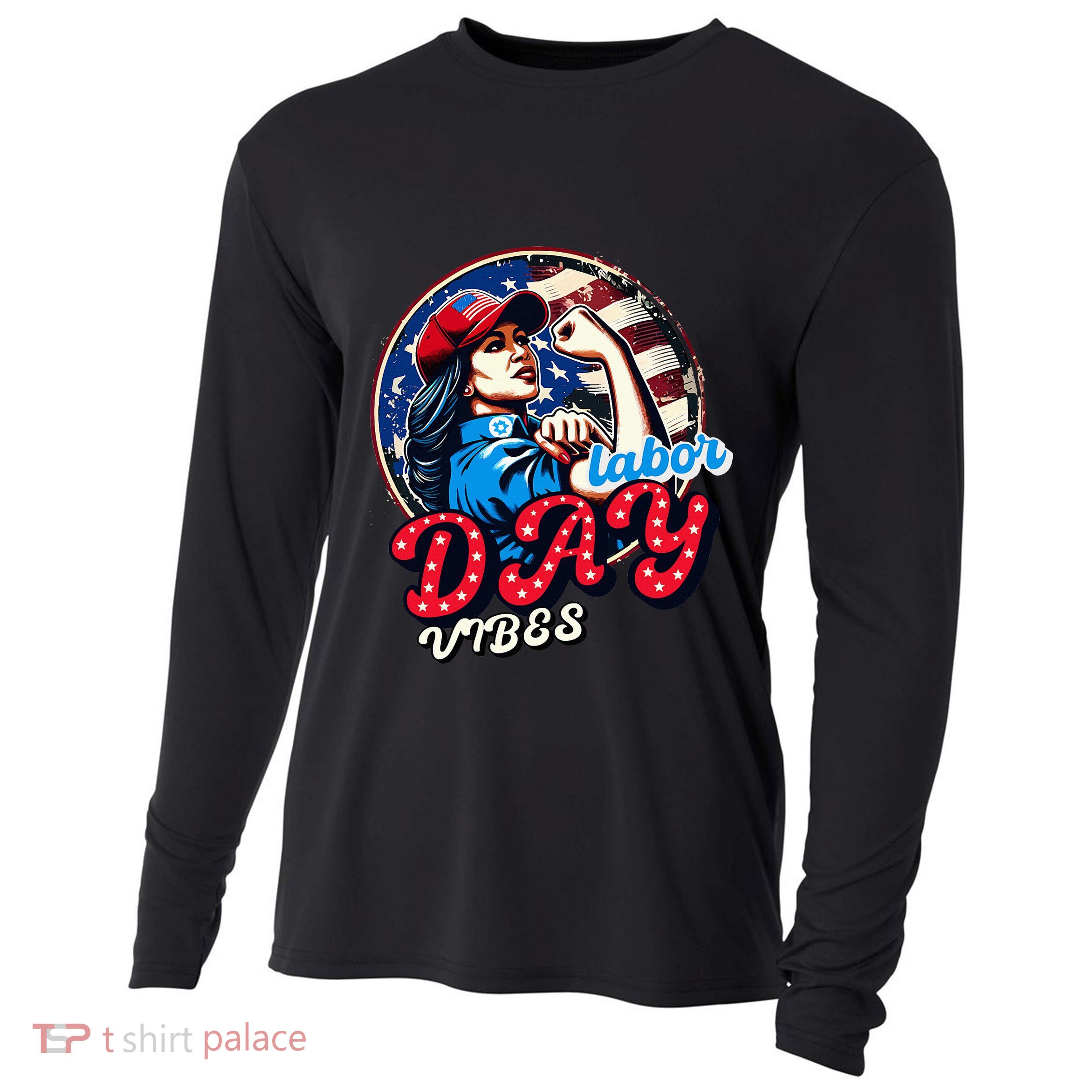 Kamala Harris President Happy Labor Day Vibes American Flag Cooling Performance Long Sleeve Crew