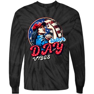 Kamala Harris President Happy Labor Day Vibes American Flag Tie-Dye Long Sleeve Shirt