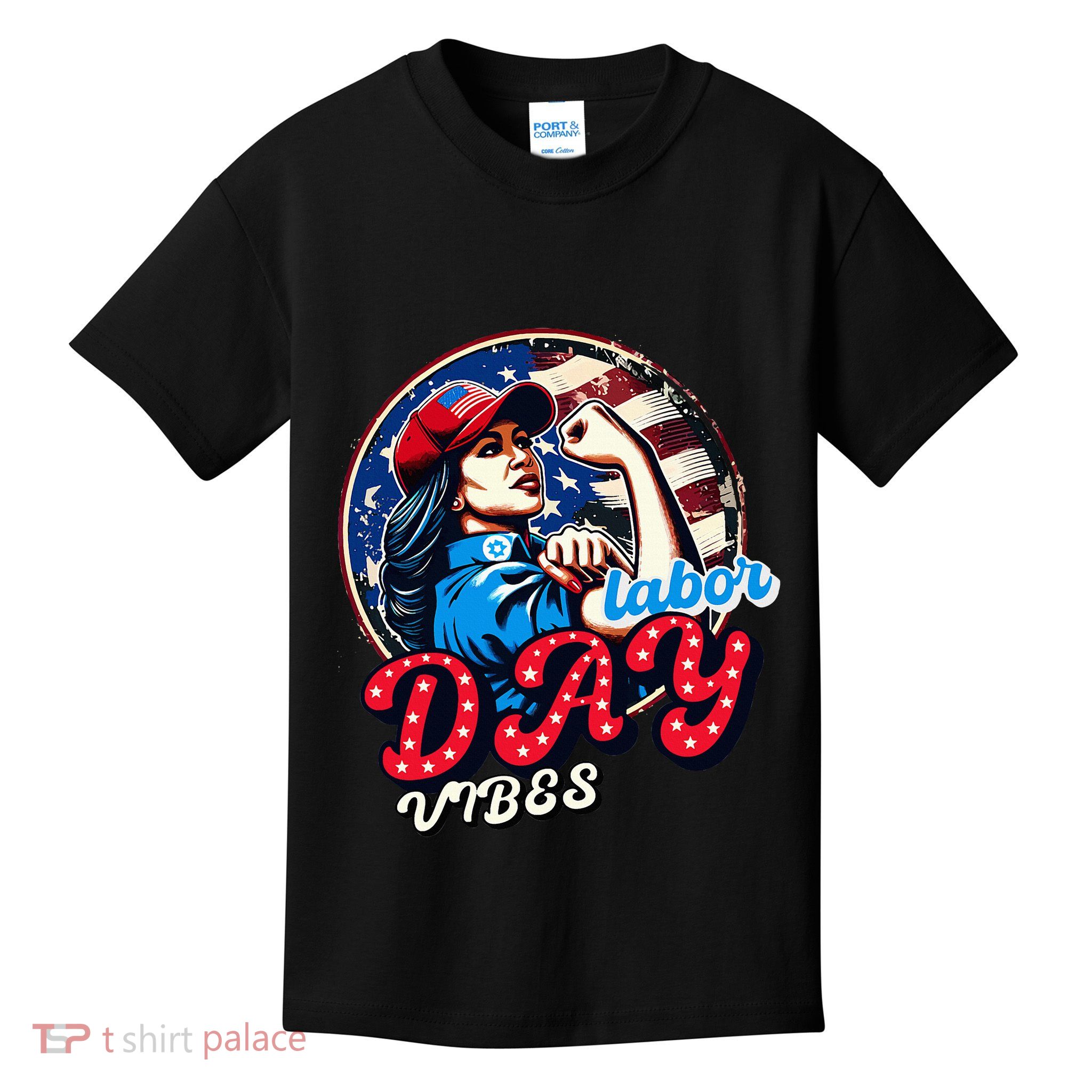 Kamala Harris President Happy Labor Day Vibes American Flag Kids T-Shirt