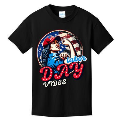 Kamala Harris President Happy Labor Day Vibes American Flag Kids T-Shirt