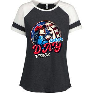 Kamala Harris President Happy Labor Day Vibes American Flag Enza Ladies Jersey Colorblock Tee