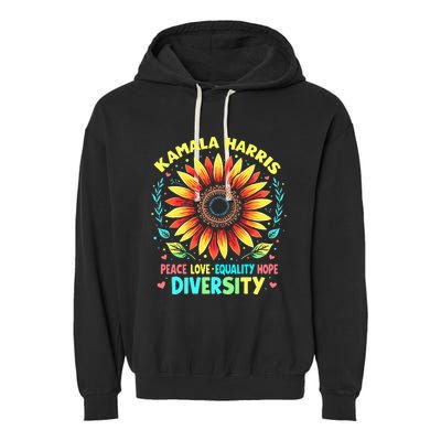 Kamala Harris Peace Love Equality Hope Diversity Garment-Dyed Fleece Hoodie