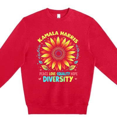 Kamala Harris Peace Love Equality Hope Diversity Premium Crewneck Sweatshirt