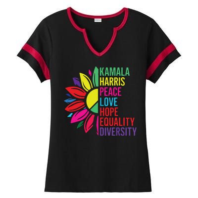 Kamala Harris Peace Love Equality Hope Diversity Ladies Halftime Notch Neck Tee