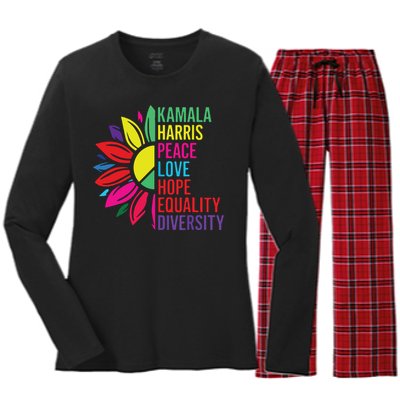 Kamala Harris Peace Love Equality Hope Diversity Women's Long Sleeve Flannel Pajama Set 