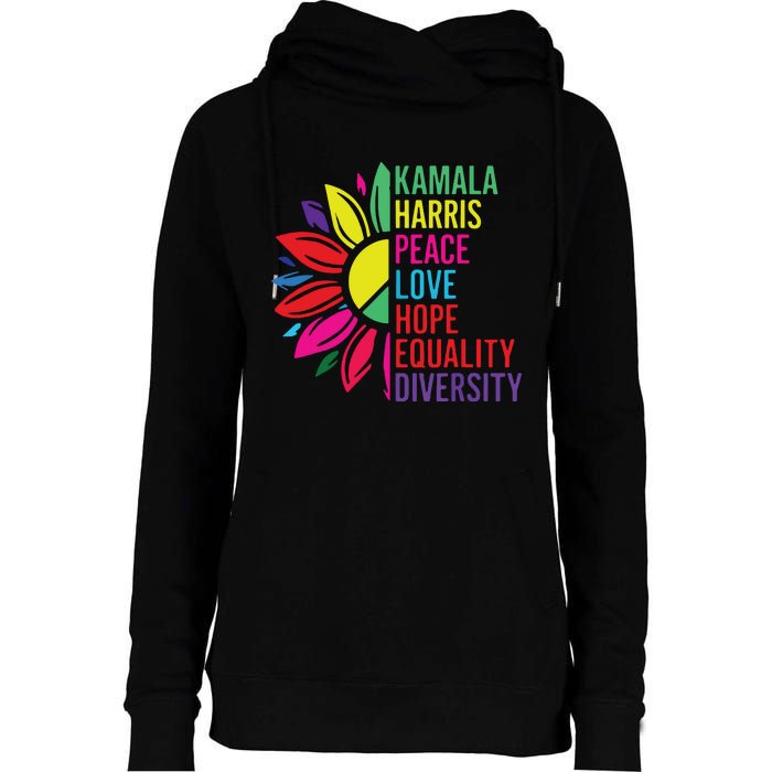 Kamala Harris Peace Love Equality Hope Diversity Womens Funnel Neck Pullover Hood