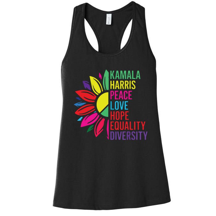 Kamala Harris Peace Love Equality Hope Diversity Women's Racerback Tank