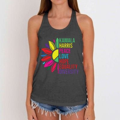 Kamala Harris Peace Love Equality Hope Diversity Women's Knotted Racerback Tank