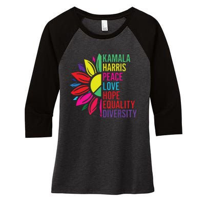 Kamala Harris Peace Love Equality Hope Diversity Women's Tri-Blend 3/4-Sleeve Raglan Shirt