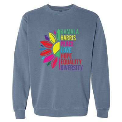 Kamala Harris Peace Love Equality Hope Diversity Garment-Dyed Sweatshirt