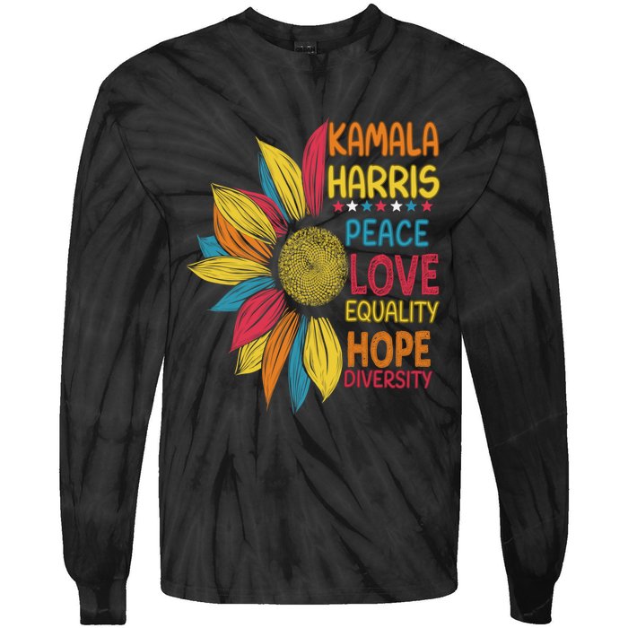 Kamala Harris Peace Love Equality Hope Diversity Tie-Dye Long Sleeve Shirt