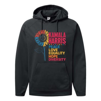 Kamala Harris Peace Love Equality Hope Diversity Performance Fleece Hoodie