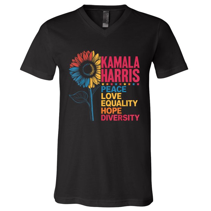 Kamala Harris Peace Love Equality Hope Diversity V-Neck T-Shirt