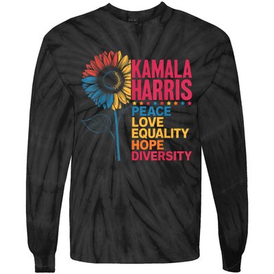 Kamala Harris Peace Love Equality Hope Diversity Tie-Dye Long Sleeve Shirt