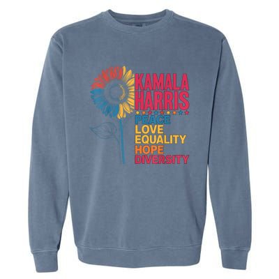 Kamala Harris Peace Love Equality Hope Diversity Garment-Dyed Sweatshirt