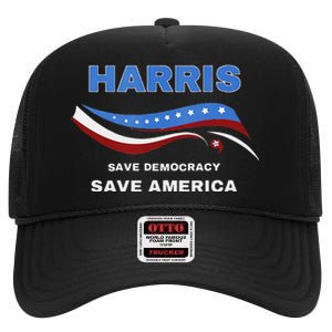 Kamala Harris President Comma La Flag Save 2024 High Crown Mesh Back Trucker Hat