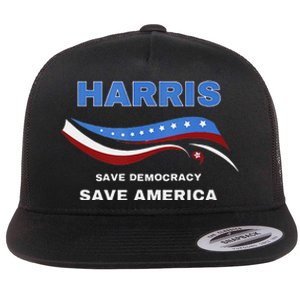 Kamala Harris President Comma La Flag Save 2024 Flat Bill Trucker Hat