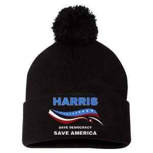 Kamala Harris President Comma La Flag Save 2024 Pom Pom 12in Knit Beanie