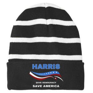 Kamala Harris President Comma La Flag Save 2024 Striped Beanie with Solid Band