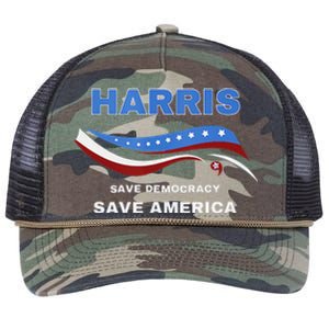 Kamala Harris President Comma La Flag Save 2024 Retro Rope Trucker Hat Cap