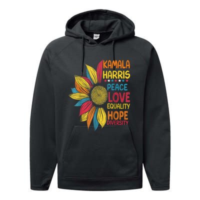 Kamala Harris Peace Love Equality Hope Diversity Performance Fleece Hoodie