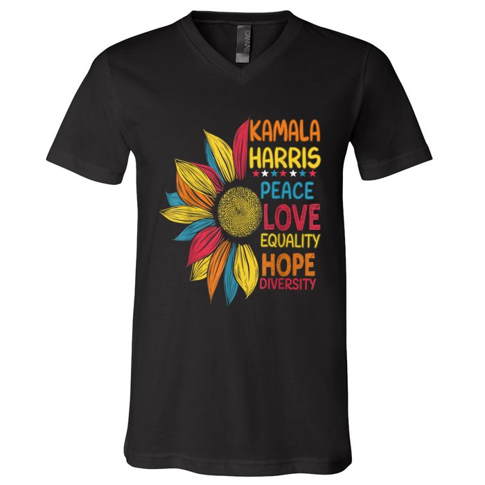 Kamala Harris Peace Love Equality Hope Diversity V-Neck T-Shirt