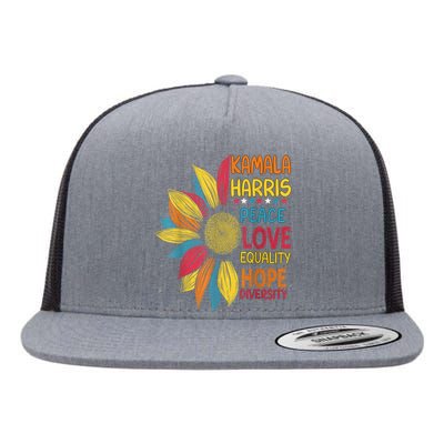 Kamala Harris Peace Love Equality Hope Diversity Flat Bill Trucker Hat