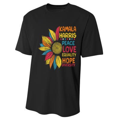 Kamala Harris Peace Love Equality Hope Diversity Performance Sprint T-Shirt