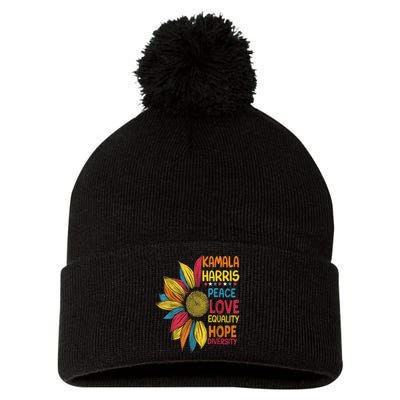 Kamala Harris Peace Love Equality Hope Diversity Pom Pom 12in Knit Beanie