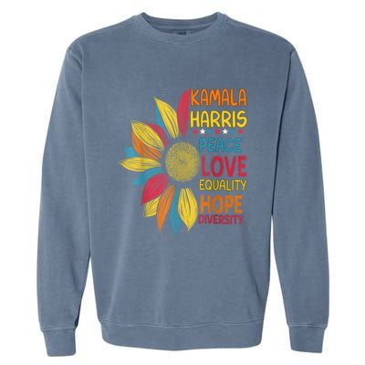 Kamala Harris Peace Love Equality Hope Diversity Garment-Dyed Sweatshirt