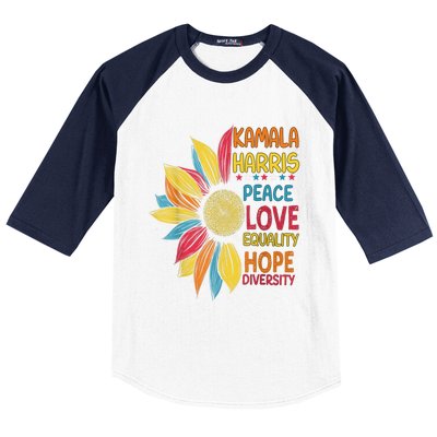 Kamala Harris Peace Love Equality Hope Diversity Baseball Sleeve Shirt