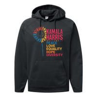 Kamala Harris Peace Love Equality Hope Diversity Performance Fleece Hoodie