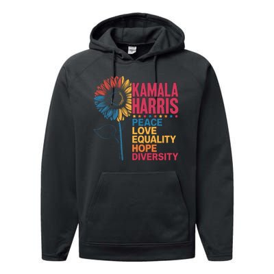 Kamala Harris Peace Love Equality Hope Diversity Performance Fleece Hoodie