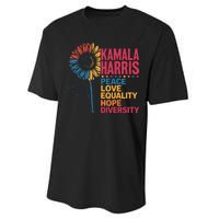 Kamala Harris Peace Love Equality Hope Diversity Performance Sprint T-Shirt