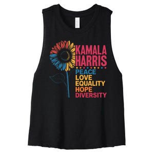 Kamala Harris Peace Love Equality Hope Diversity Women's Racerback Cropped Tank