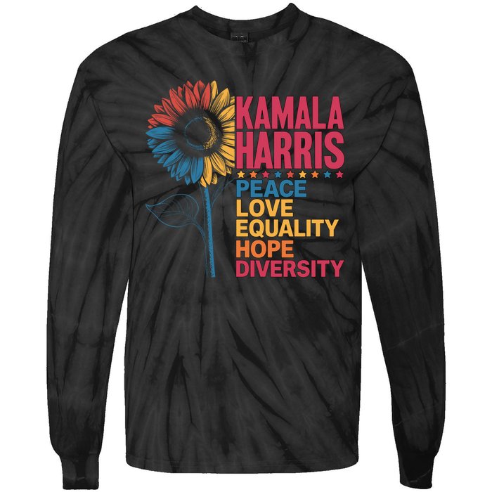 Kamala Harris Peace Love Equality Hope Diversity Tie-Dye Long Sleeve Shirt